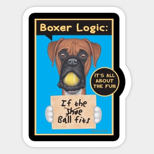 fun loving cute adorable Boxer with Tennis Ball Sticker